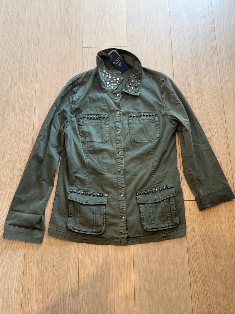 GUESS Studded Military Jacket BNWT Olive Utility Luxe Fall 2013 Rare Vintage - Picture 2 of 8